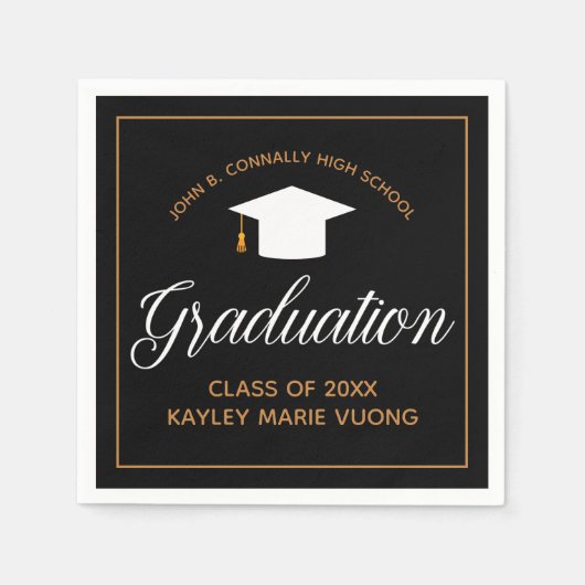 Eleganter Abschluss Black Gold Personalisiertes Pa Serviette (Vorderseite)