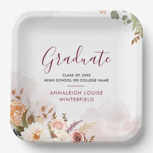 Eleganter Abschluss Bloral Bloom Grad Party Pappteller (Vorderseite)