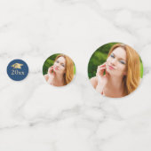 Eleganter Abschluss Blue Gold Foto Personalisiert Konfetti (Rückseiten)