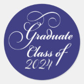 Eleganter Abschluss Class 2024 Blue White Classic Runder Aufkleber (Vorderseite)