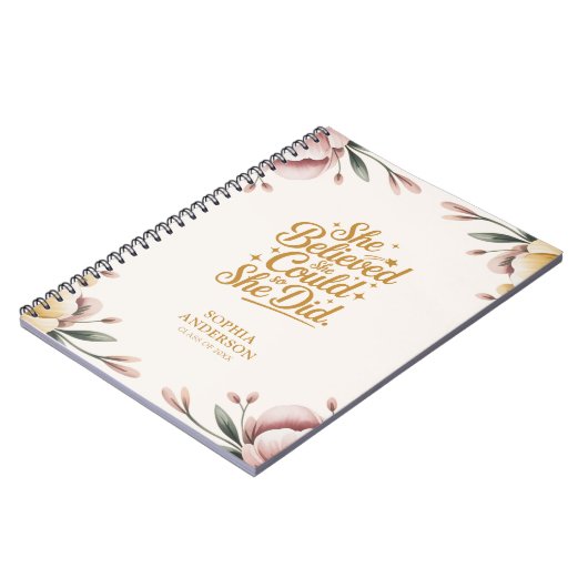 Eleganter Abschluss Class Jahr floral Inspiration Notizblock (Linke Seite)