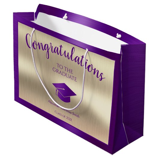 Eleganter Abschluss Class of 2024 Herzlichen Glück Große Geschenktüte (Rückseite Schrägansicht)