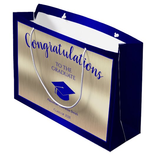 Eleganter Abschluss Class of 2024 Herzlichen Glück Große Geschenktüte (Rückseite Schrägansicht)