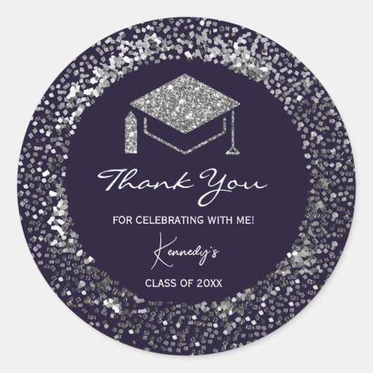 Eleganter Abschluss Dankeschön Sticker - silberne  (Vorderseite)