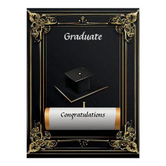 Eleganter Abschluss Diplom mit Mortarboard Poster (Vorderseite)