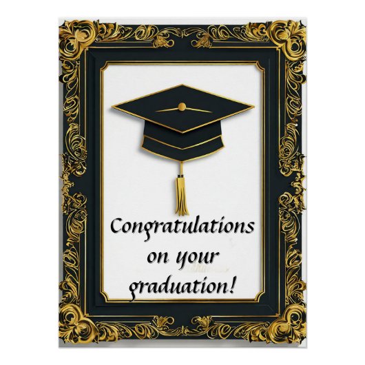 Eleganter Abschluss Diplom mit Mortarboard Poster (Vorderseite)