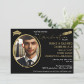 Eleganter Abschluss Foto Black Gold Cap, Diploma Ankündigung (Stehend Vorderseite)