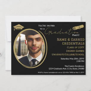 Eleganter Abschluss Foto Black Gold Cap, Diploma Ankündigung