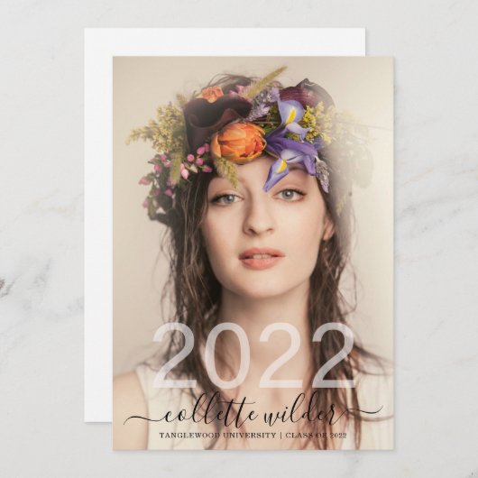 Eleganter Abschluss Foto Blumenklasse 2022 Einladung (Vorne/Hinten)