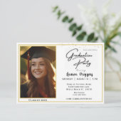 Eleganter Abschluss Foto Jahr Glitzer Einladung (Stehend Vorderseite)