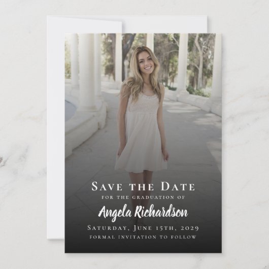 Eleganter Abschluss Foto Typografie Save the Date Ankündigung (Vorderseite)
