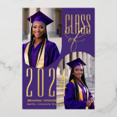 Eleganter Abschluss für Lila und Gold Foto Folieneinladung (Vorderseite)