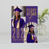 Eleganter Abschluss für Lila und Gold Foto Folieneinladung (Stehend vorne)