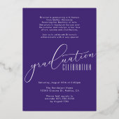 Eleganter Abschluss für Lila und Gold Foto Folieneinladung (Rückseite)