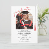 Eleganter Abschluss für Red Script Foto Einladung (Stehend Vorderseite)