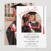 Eleganter Abschluss für Red Script Foto Einladung (Vorne/Hinten)