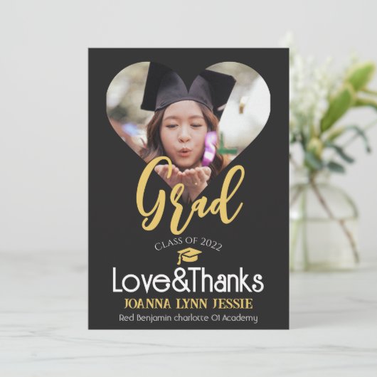 Eleganter Abschluss Gold Cap Dank Script Foto Th Dankeskarte (Stehend Vorderseite)