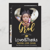 Eleganter Abschluss Gold Cap Dank Script Foto Th Dankeskarte (Vorne/Hinten)