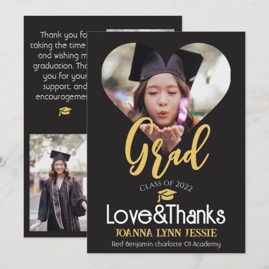 Eleganter Abschluss Gold Cap Dank Script Foto Th Dankeskarte (Vorne/Hinten)