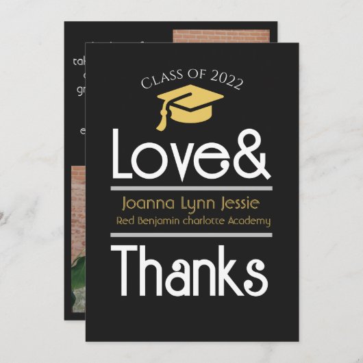 Eleganter Abschluss Gold Cap Danke Script Foto (Vorne/Hinten)