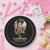 Eleganter Abschluss Gold Cap Danke Script Foto Pappteller (Party)