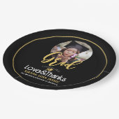 Eleganter Abschluss Gold Cap Danke Script Foto Pappteller (Schrägansicht)