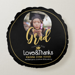 Eleganter Abschluss Gold Cap Danke Script Foto Rundes Kissen