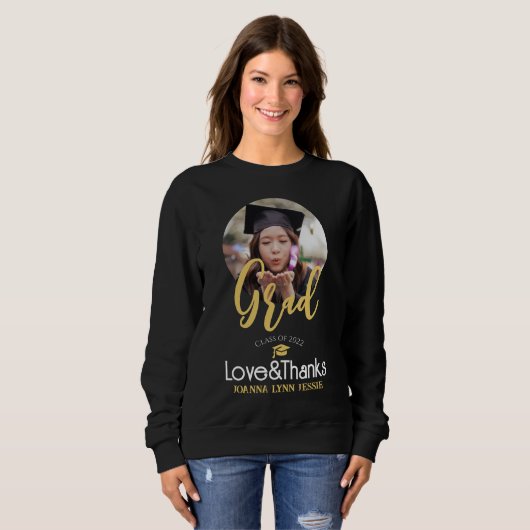 Eleganter Abschluss Gold Cap Danke Script Foto Sweatshirt (Vorne ganz)
