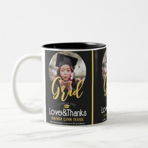 Eleganter Abschluss Gold Cap Danke Script Foto Zweifarbige Tasse