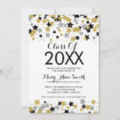 Eleganter Abschluss Gold Silver Glitzer Sterne Einladung (Vorderseite)