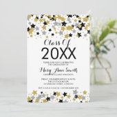 Eleganter Abschluss Gold Silver Glitzer Sterne Einladung (Stehend Vorderseite)