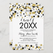 Eleganter Abschluss Gold Silver Glitzer Sterne Einladung (Vorne/Hinten)