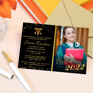 Eleganter Abschluss Goldener Glitzer mit Foto Einladung