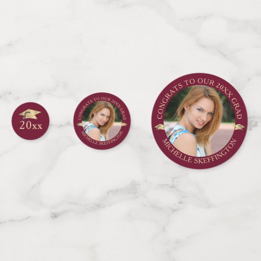 Eleganter Abschluss Maroon Gold Foto Personalisier Konfetti (Vorderseiten)