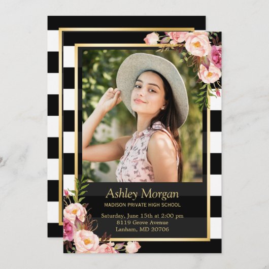 Eleganter Abschluss mit Schwarz-weißen Streifen Ankündigung (Vorne/Hinten)