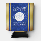 Eleganter Abschluss Monogram Blue Marble Gold Foil Dosenkühler (Vorderseite)