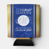 Eleganter Abschluss Monogram Blue Marble Gold Foil Dosenkühler (Rückseite)