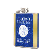 Eleganter Abschluss Monogram Blue Marble Gold Foil Flachmann (Links)