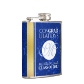 Eleganter Abschluss Monogram Blue Marble Gold Foil Flachmann (Rechts)