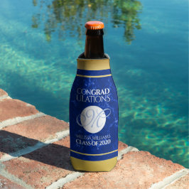 Eleganter Abschluss Monogram Blue Marble Gold Foil Flaschenkühler