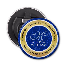 Eleganter Abschluss Monogram Blue Marble Gold Foil Flaschenöffner