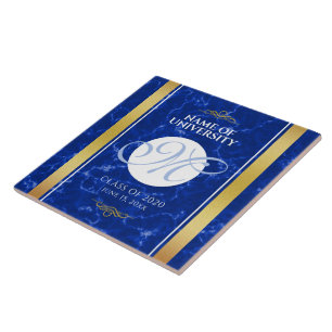 Eleganter Abschluss Monogram Blue Marble Gold Foil Fliese