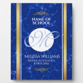 Eleganter Abschluss Monogram Blue Marble Gold Foil Fotoplatte (Vorderseite)