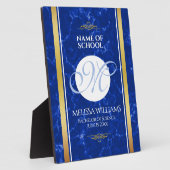 Eleganter Abschluss Monogram Blue Marble Gold Foil Fotoplatte (Seite)