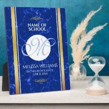 Eleganter Abschluss Monogram Blue Marble Gold Foil