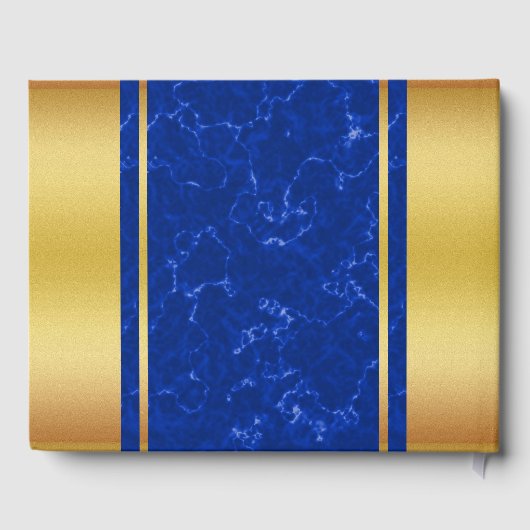 Eleganter Abschluss Monogram Blue Marble Gold Foil Gästebuch (Rückseite)