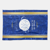 Eleganter Abschluss Monogram Blue Marble Gold Foil Geschirrtuch (Horizontal)