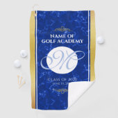 Eleganter Abschluss Monogram Blue Marble Gold Foil Golfhandtuch (Insitu)