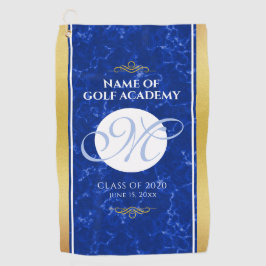 Eleganter Abschluss Monogram Blue Marble Gold Foil Golfhandtuch