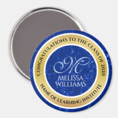 Eleganter Abschluss Monogram Blue Marble Gold Foil Magnet (Vorderseite/Rückseite)